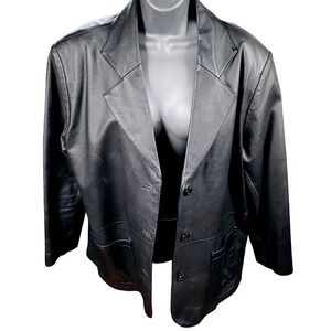 Savannah Black Leather Blazer Womens 14 Vintage Y2K Moto Grunge Jacket